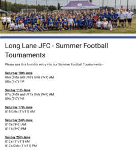 Long Lane JFC - Summer Football Tournaments